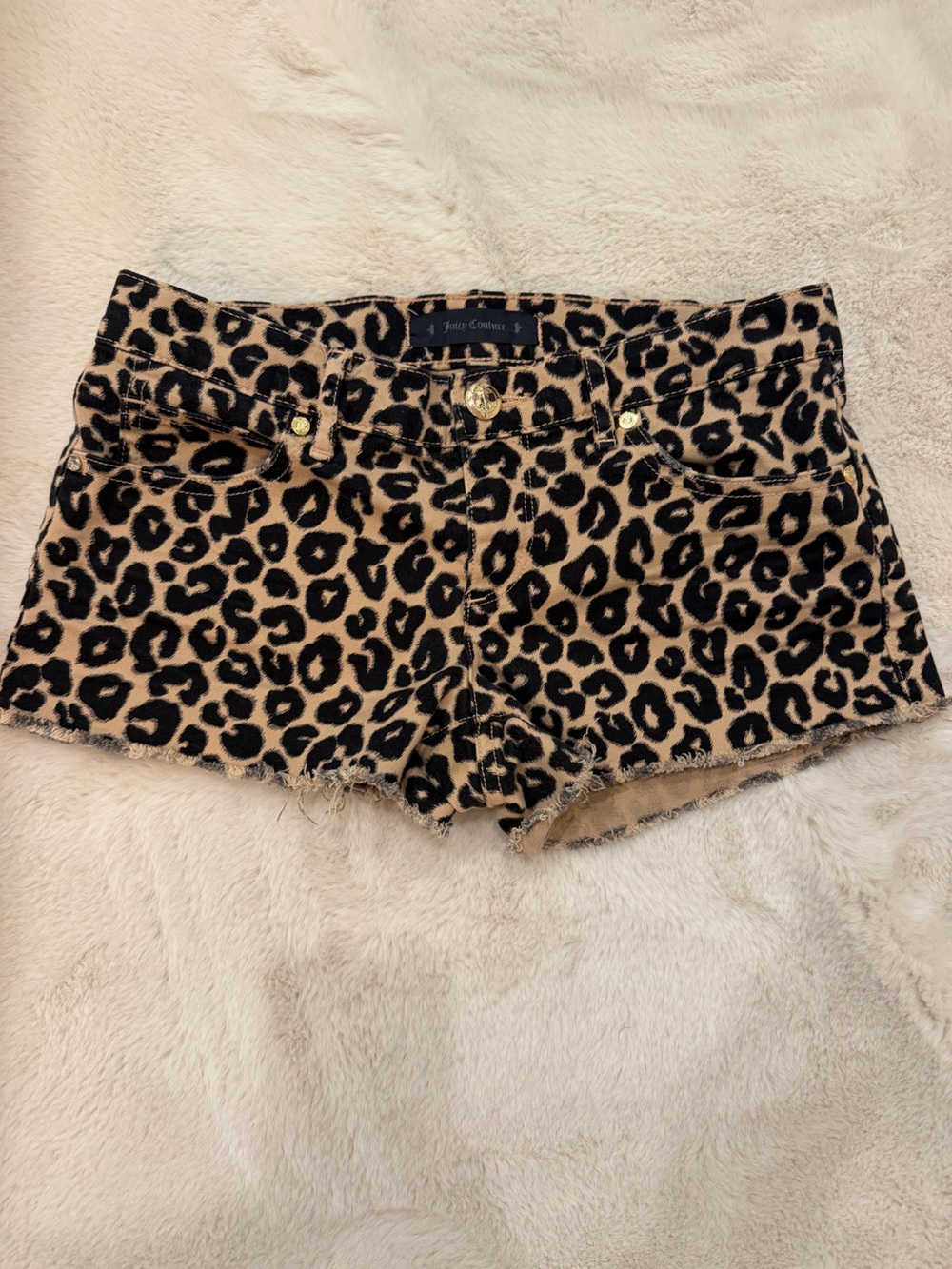 Leopard Print Frayed Juicy Couture Shorts - Tan & Black